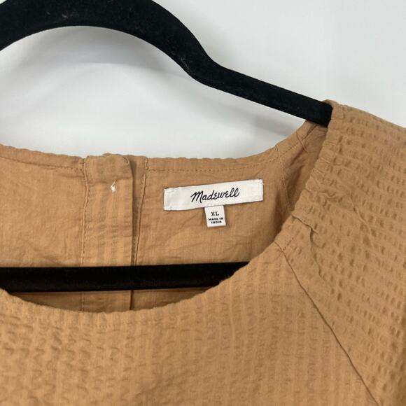 Madewell Seersucker Puff-Sleeve Cutout Mini Dress in Seed Khaki - Picture 4 of 8